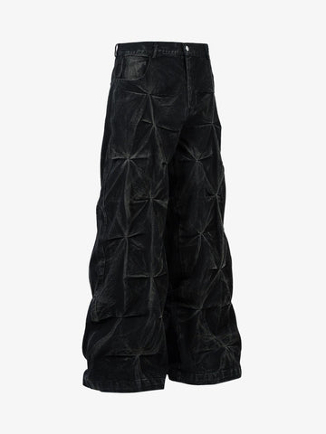 Denim Heavy Washed Distressed Pleated Baggy Jeans - 2282 