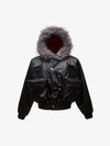 Deconstructed Multi Pocket Fur Hooded PU Leather Jacket - 2566 