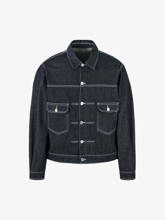Retro Heavy Washed Contrast Color Denim Jacket - 2528 