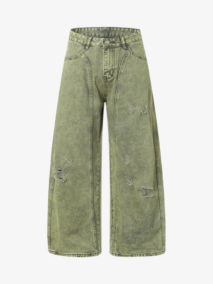 Washed Distressed Ripped Barrel Jeans 
