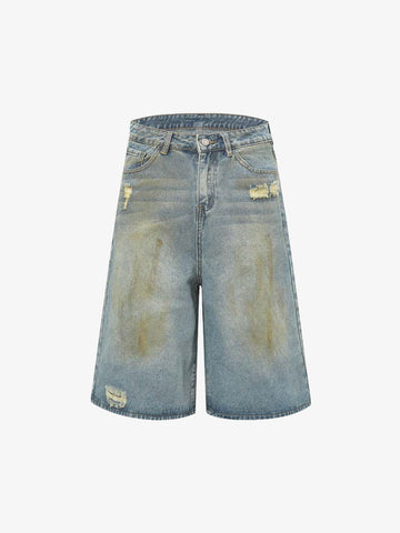 Washed Distressed Spray-Painted Ripped Jorts 