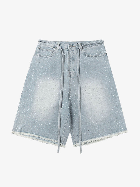 Distressed Rhinestone Denim Jorts - 2454 