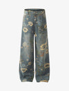 Denim Floral Print Carpenter Jeans - 2237 