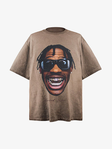 Portrait Print Crew Neck T-Shirt - 2377 