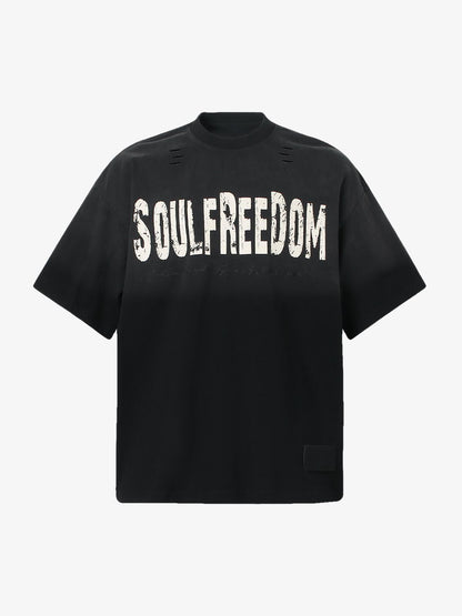 Distressed Gradient Letter Print Crew Neck T-shirt 