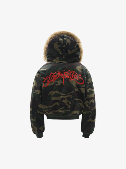 Embroidered Detachable Fur Hooded Jacket - 2546 