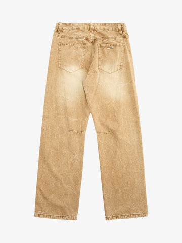 Vintage Washed Distressed Straight Jeans 