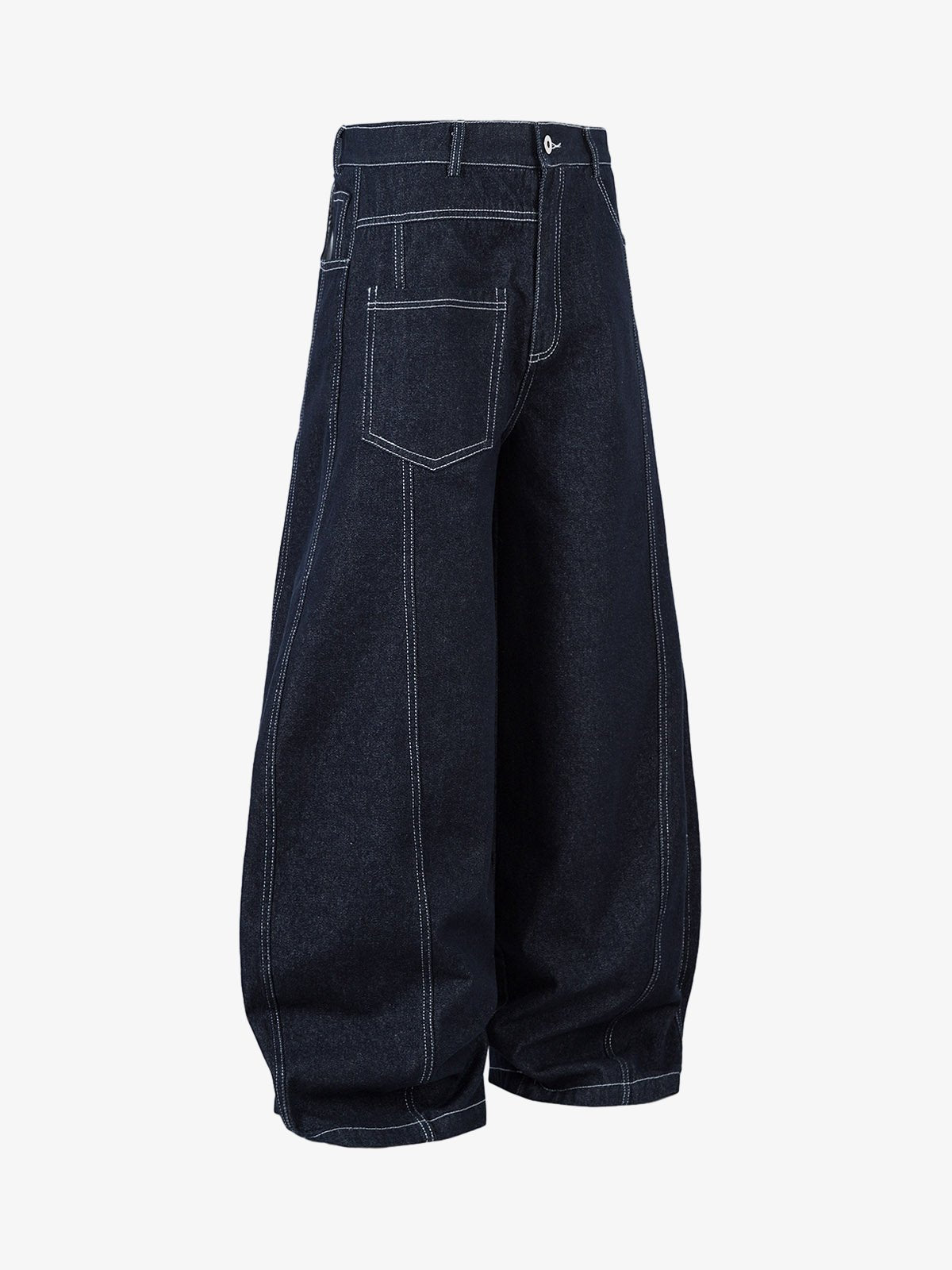 Deconstructed Contrast Stitching Barrel Jeans - 2326 