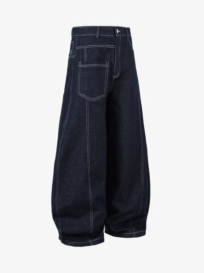 Deconstructed Contrast Stitching Barrel Jeans - 2326 