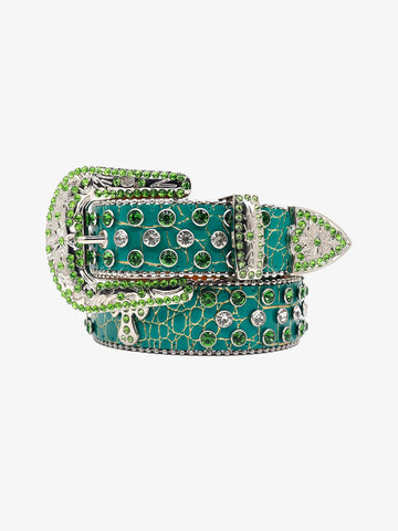 Punk Style Leather Hotflix  Rhinestone Belt 