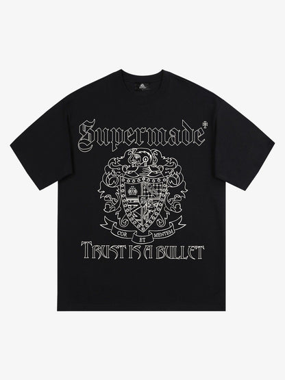 Original Gothic Letter Family Shield Badge Print T-Shirt 