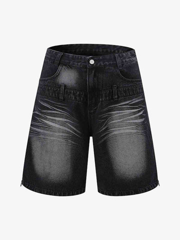 Thesupermade Old Washed Double Waistband Design Denim Jorts 