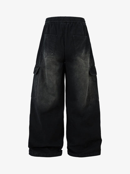 Washed Multi Pocket Drawstring Cargo Jeans 