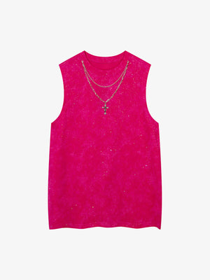 Retro Rhinestone Cross Chain Vest 