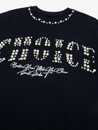 Elegant Pearl-Embellished Oversized T-Shirt 