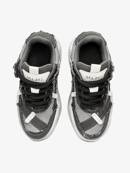 Distressed Deconstructed Split Whisker Platform Sneakers - 2602 