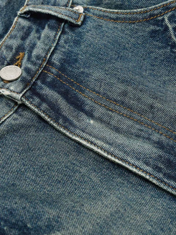 Washed Distressed Barrel Denim Jorts 