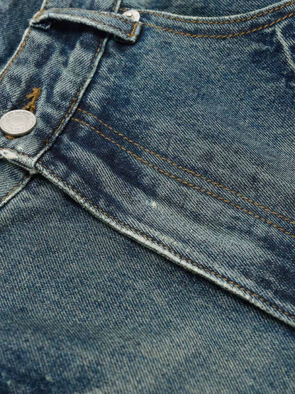 Washed Distressed Barrel Denim Jorts 
