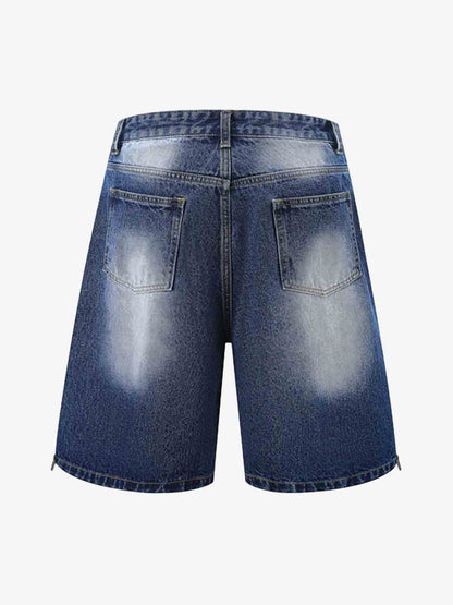 Thesupermade Old Washed Double Waistband Design Denim Jorts 