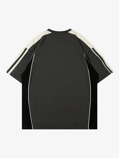 Color-Blocked Strip Racing T-shirt - 2076 