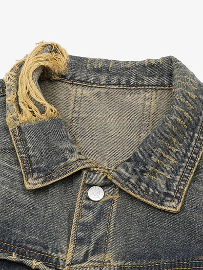 Thesupermade Distressed Washed Denim Jacket 