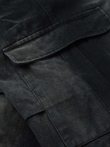 Washed Multi Pocket Drawstring Cargo Jeans 