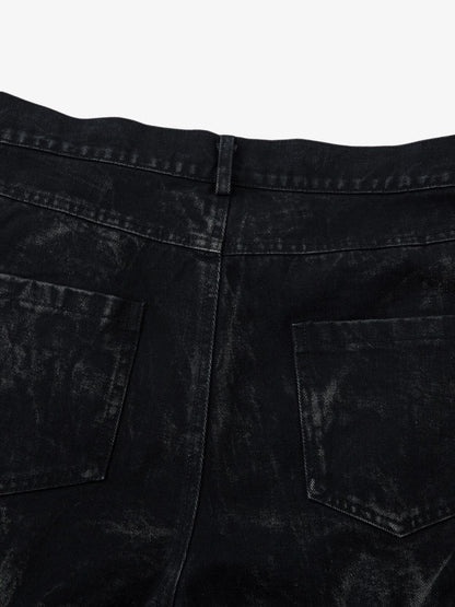 Denim Heavy Washed Distressed Pleated Baggy Jeans - 2282 