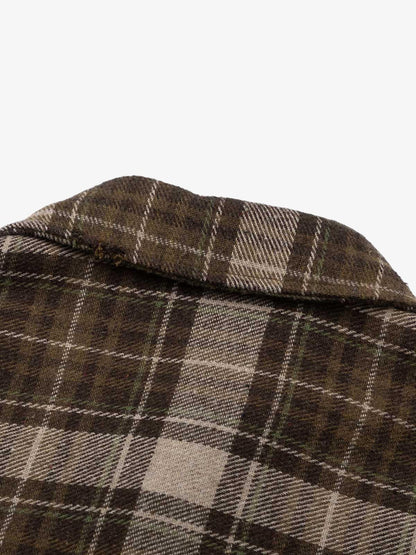 Retro Ripped Patchwork Long Sleeve Plaid Shirt 