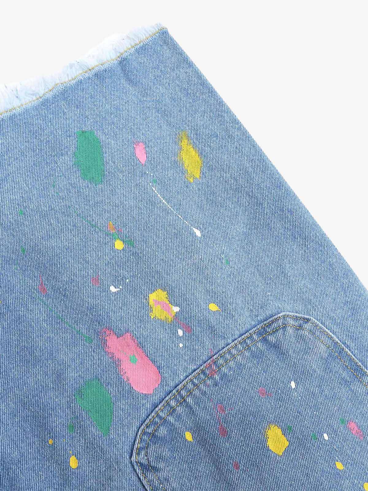 Street Patch Flower Embroidered Cat Whiskers Denim Shorts- 2032 