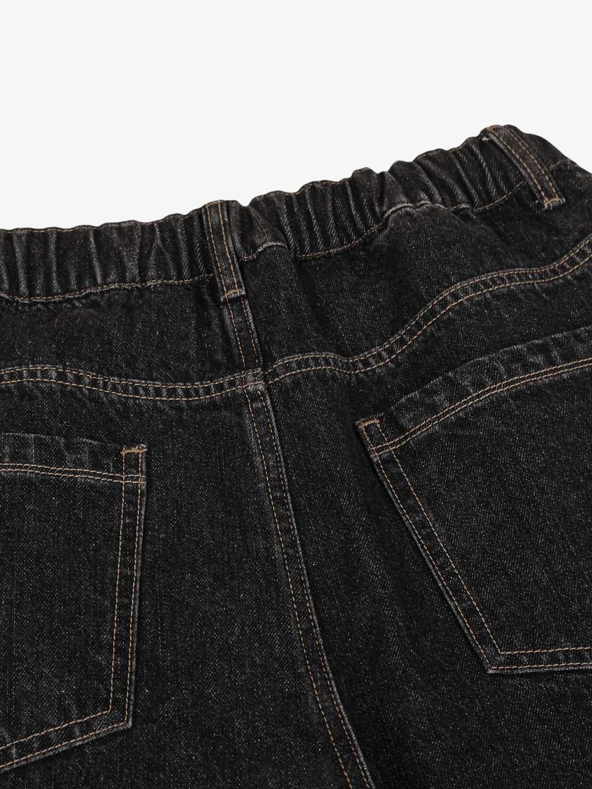 Patchwork Plaid Pleated Baggy Barrel Jeans - 2334 