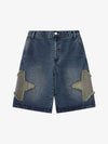 Street Patchwork Star Embroidered Denim Shorts - 2133 