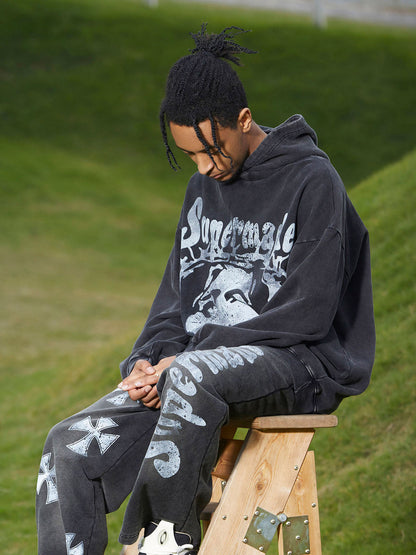 Thesupermade Heavy Washed Jesus Graphic Hoodie - 1973 
