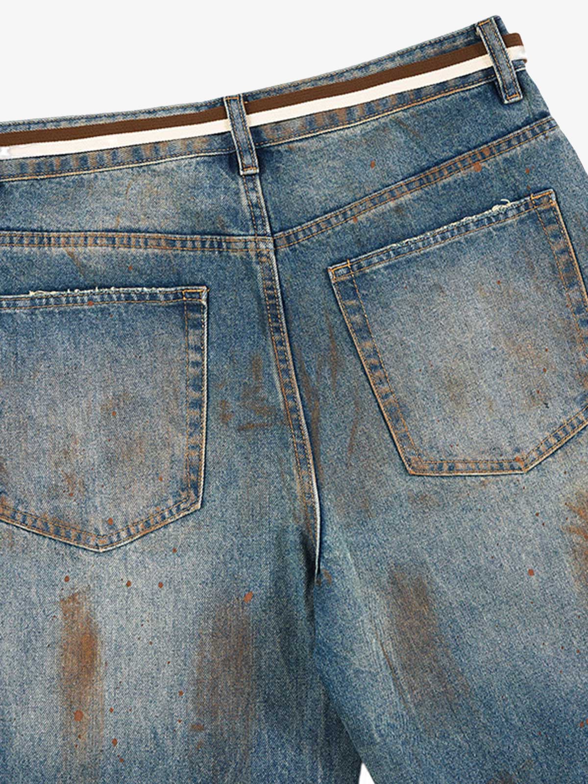 Retro Ink-Splashed Ripped Jeans 