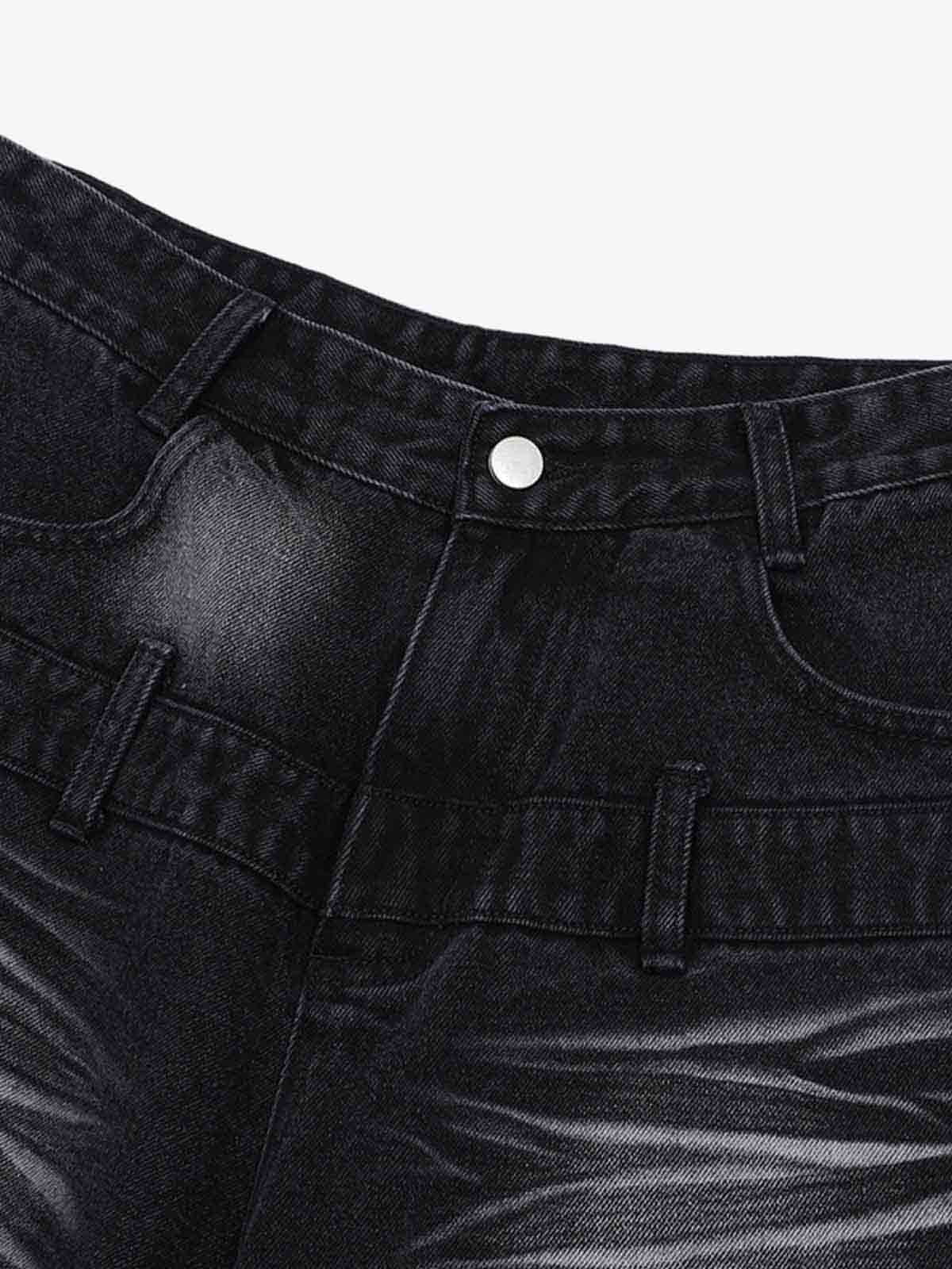 Thesupermade Old Washed Double Waistband Design Denim Jorts 