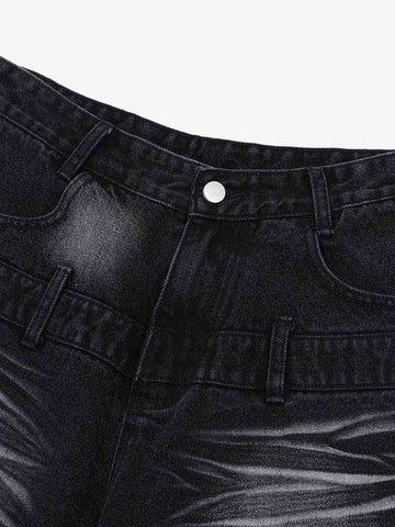 Thesupermade Old Washed Double Waistband Design Denim Jorts 