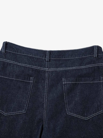 Deconstructed Contrast Stitching Pleated Baggy Barrel Jeans - 2343 