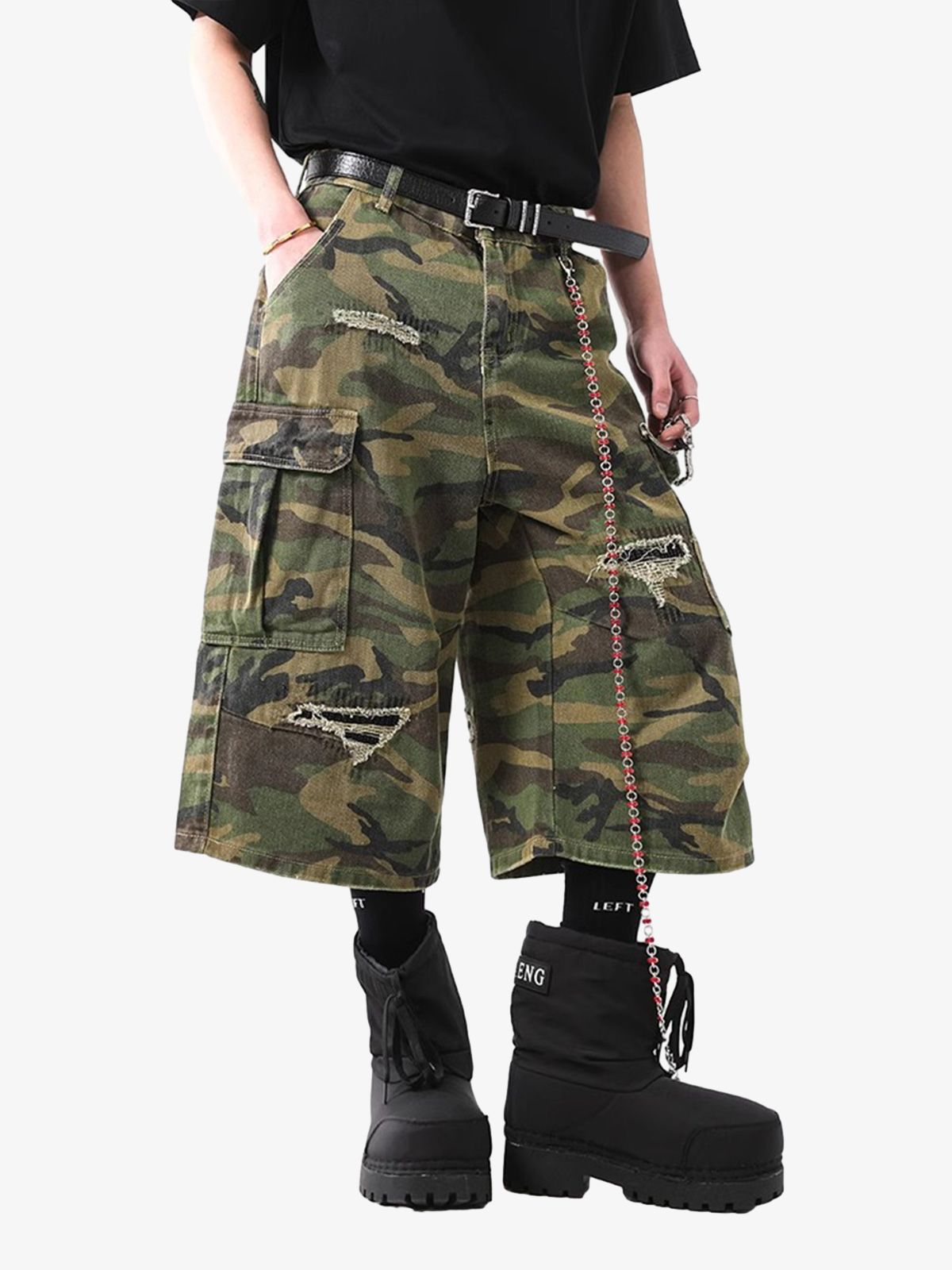 Retro Ripped Camouflage Cropped Jorts - 2387 