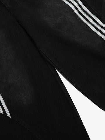 Denim Contrast Striped Stitching Barrel Jeans - 2504 