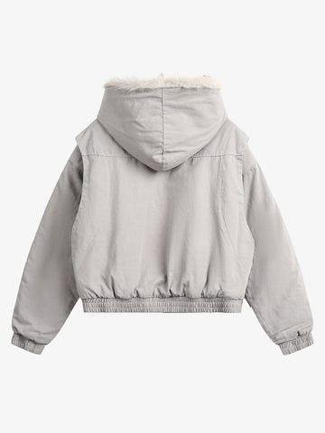 Spliced Fur Hooded Quilted Jacket - 2285 