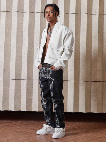 Thesupermade Hip Hop Bones Embroidered Jeans - 1859 