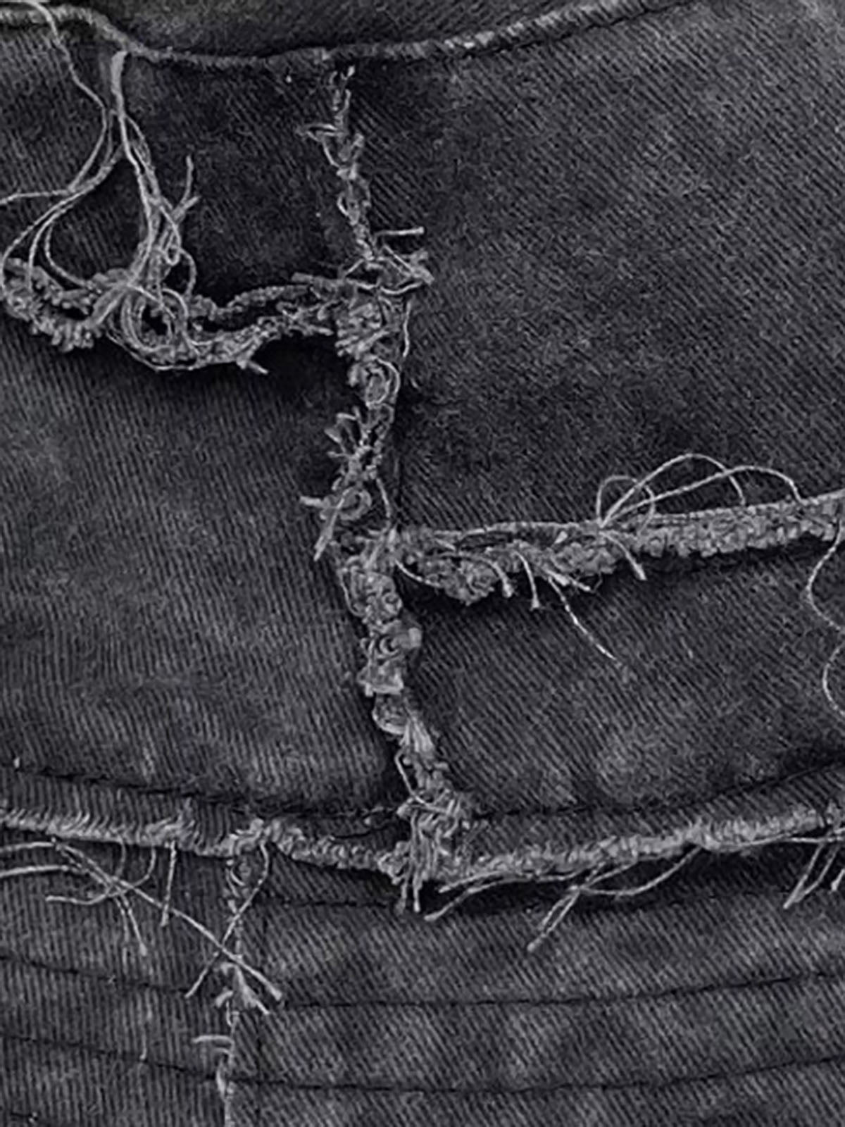 Distressed Denim Raw Edge Destroyed Bucket Hat 