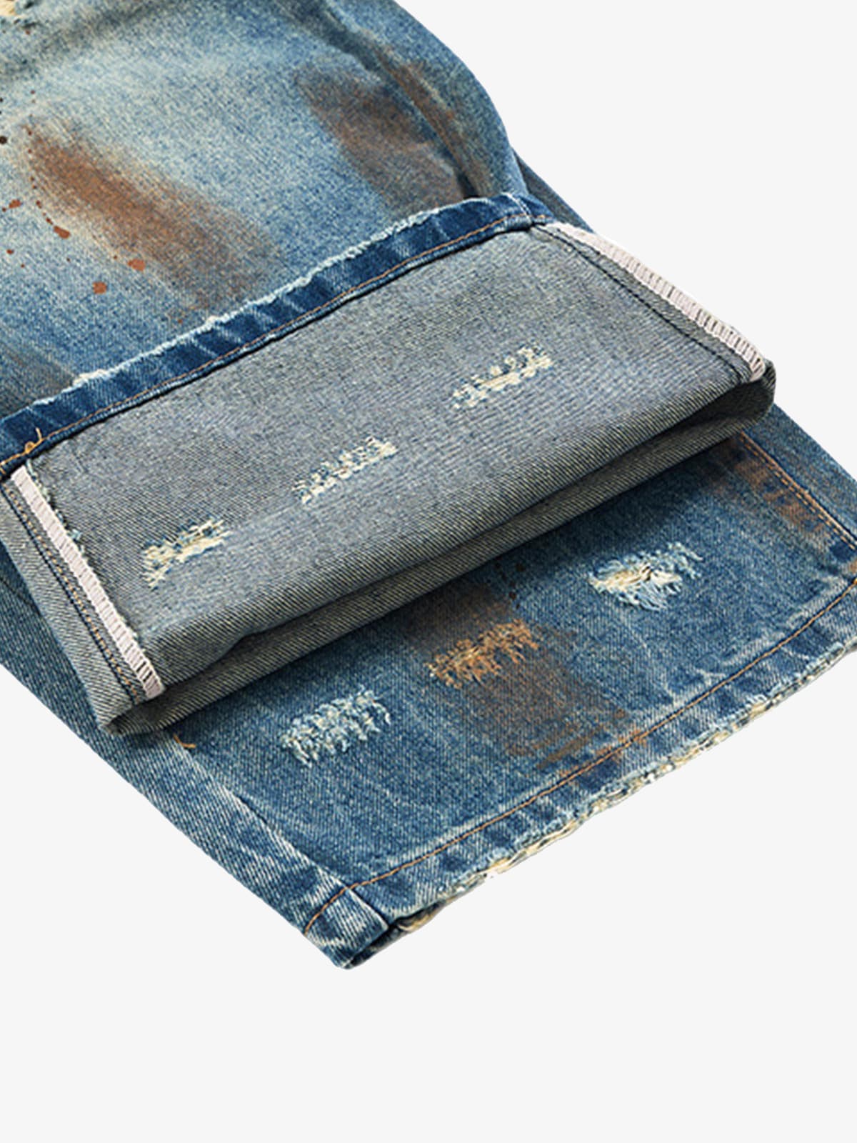 Retro Ink-Splashed Ripped Jeans 
