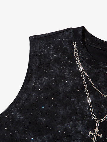 Retro Rhinestone Cross Chain Vest 