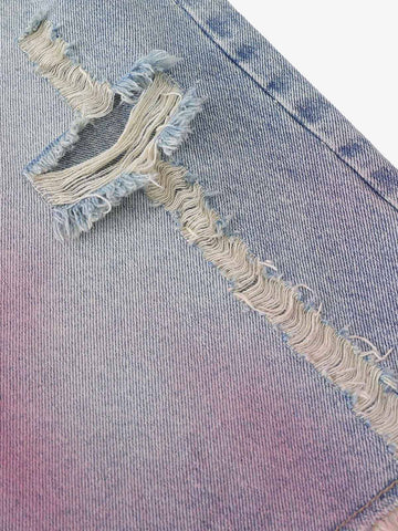 Distressed Tie-Dye Denim Jorts 
