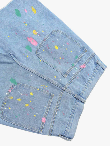 Street Patch Flower Embroidered Cat Whiskers Denim Shorts- 2032 