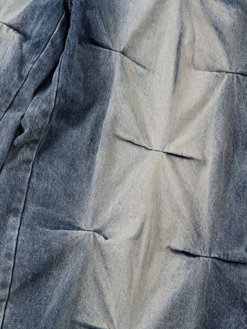 Distressed Washed Pleated Jeans 