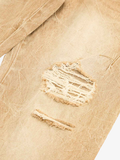 Vintage Washed Distressed Straight Jeans 