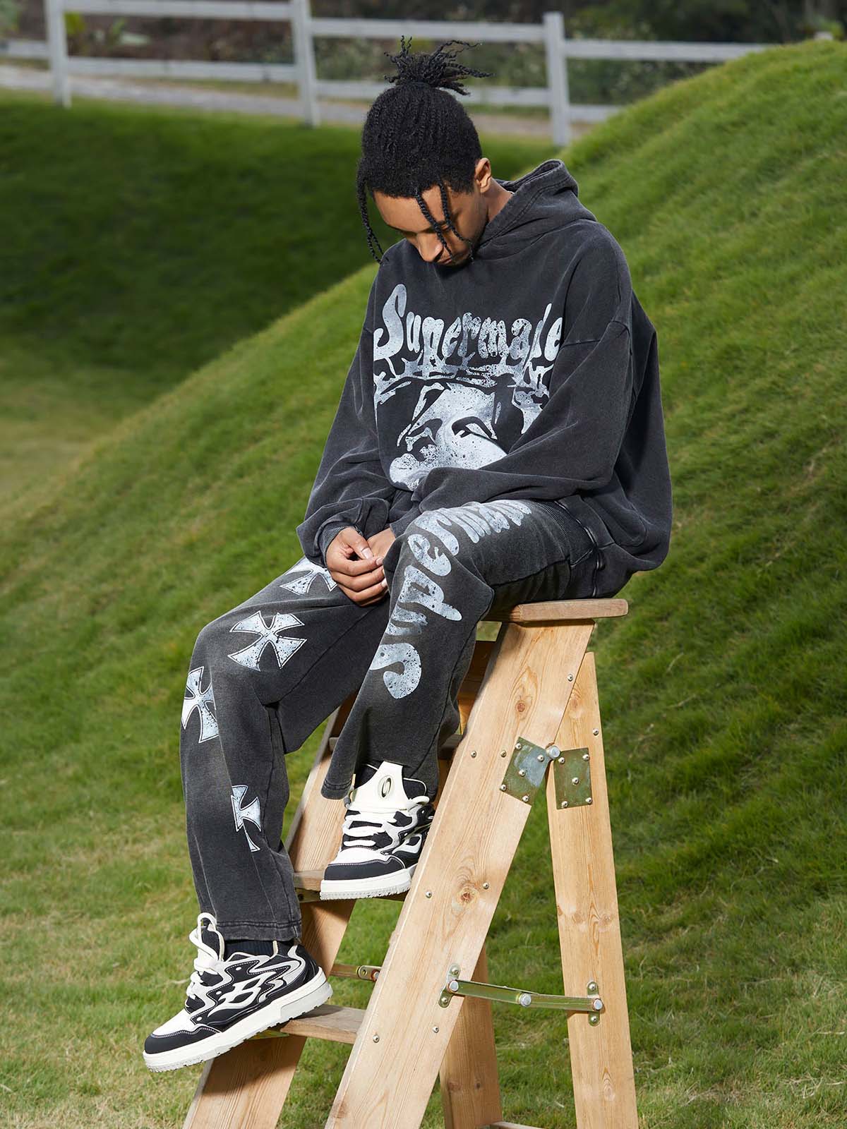 Thesupermade Heavy Washed Jesus Graphic Hoodie - 1973 