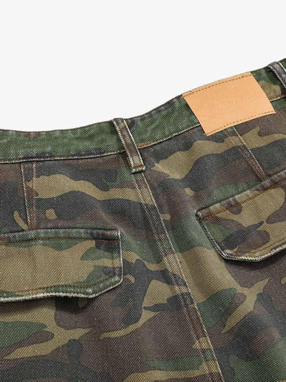 Woven Ripped Camouflage Cargo Baggy Pants - 2410 