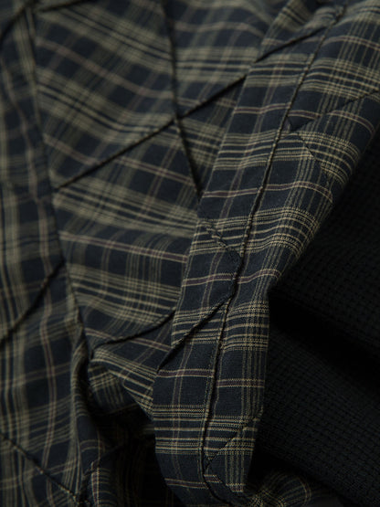 Heavy Plaid Pleated Striped Faux Two-Piece Polo Shirt 